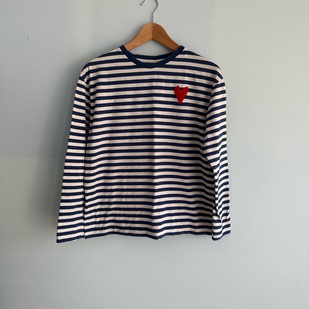 Striped Long Sleeve Tee with Heart Patch
